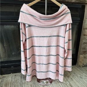 a.n.a Striped Pink Off-Shoulder Sweater